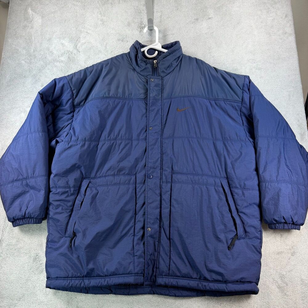 Vintage 90s Nike Insulated Jacket Men's XXL Blue Puffer Swoosh Snap Flaw
